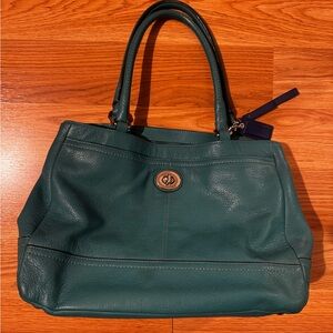 Coach Park Carryall Teal Leather Shoulder Bag